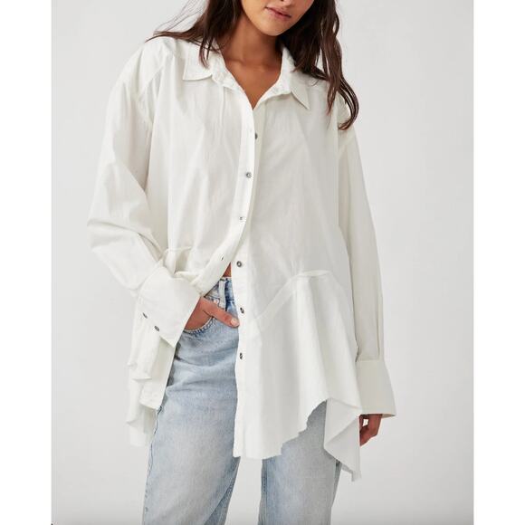 Free People Freya Poplin Button Up Shirt White Size XS - Picture 1 of 15
